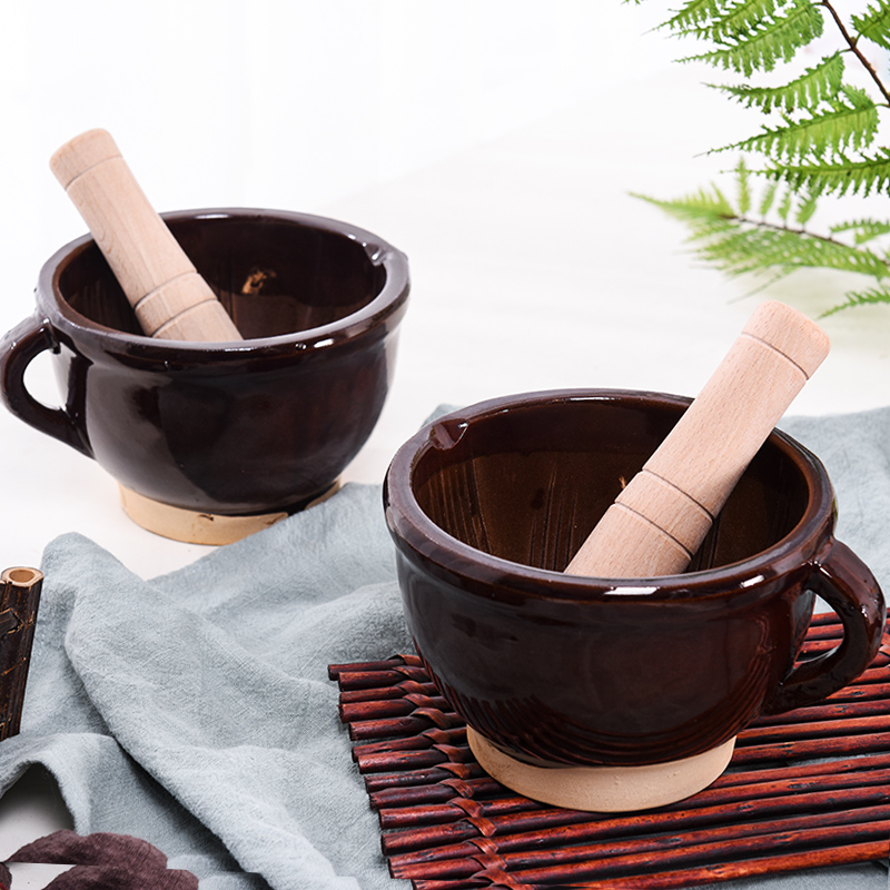 Home-use grimmer, chili, eggplant, tea, old-fashioned ceramic mortar, garlic mud, garlic mortar
