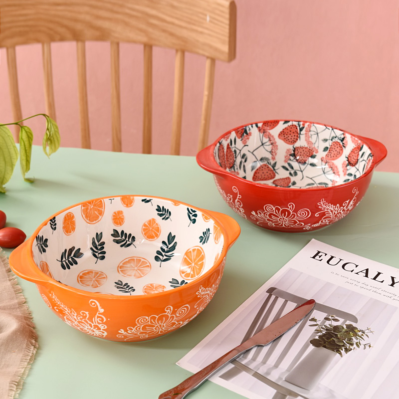 Soup bowl large household bubble bowl double ear bowl creative personality large bowl fruit bowl ceramic tableware