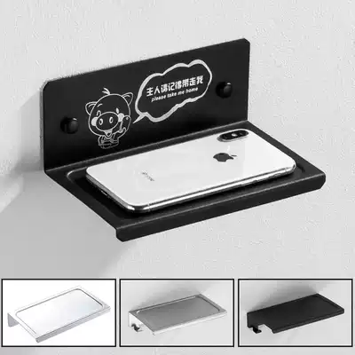 Stainless steel cosmetic room mobile phone holder toilet hand holder partition non-perforated black toilet mobile phone holder
