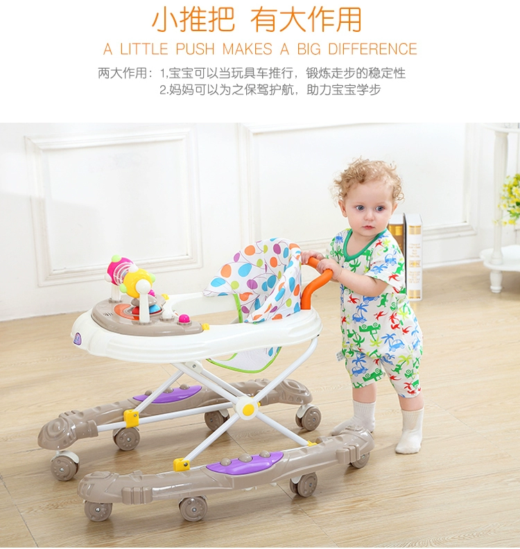 Baby Walker 6 7-18 tháng bé Rollover đa chức năng tay đẩy dễ dàng gấp chàng trai và cô gái học lái xe xe đẩy du lịch thông minh