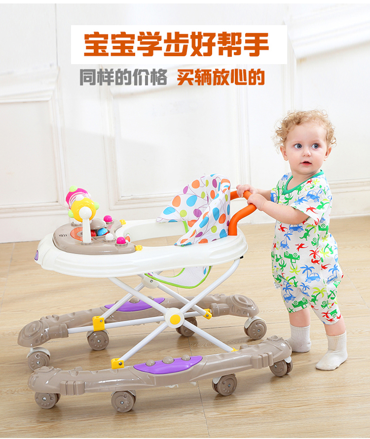 Baby Walker 6 7-18 tháng bé Rollover đa chức năng tay đẩy dễ dàng gấp chàng trai và cô gái học lái xe