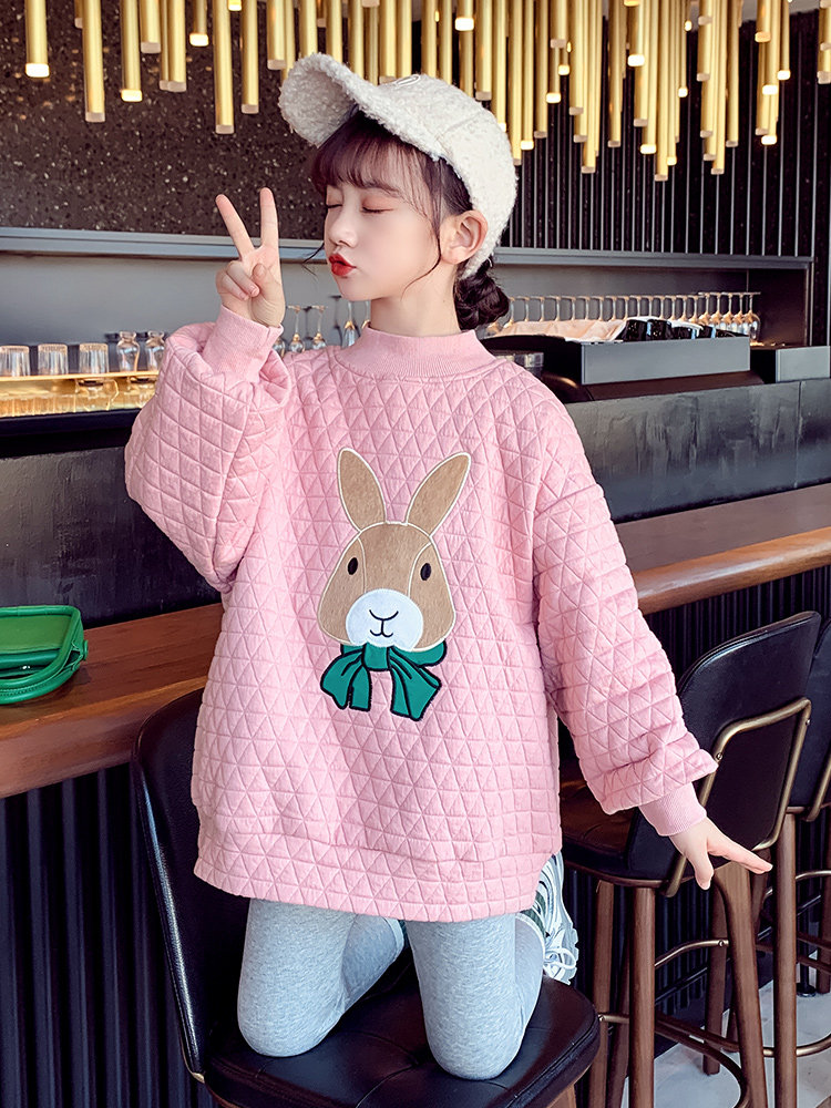 Girls fleece sweater autumn and winter clothes foreign style 2021 new children's clothing thickened one-piece velvet bottoming shirt winter tops