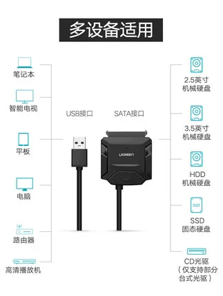 UGREEN Зеленый Союз 20231 SATA к USB3.0 Легкий внешний жесткий диск 2.5/3.5 дюйма настольный