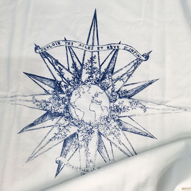 2025 Early Spring T-Shirt Short Sleeve Thin Linen Cotton European Station Feminist Dreamland Sea Soul Print Lucky Hexagram T-Shirt