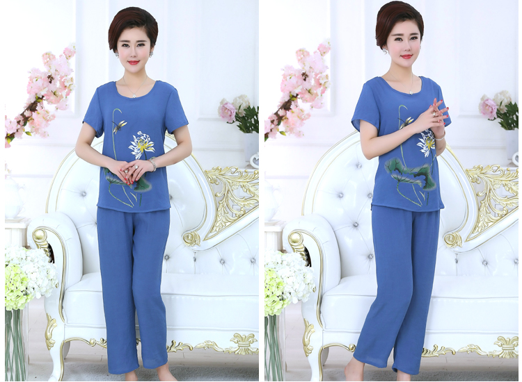 Mùa hè lỏng kích thước lớn đồ ngủ nữ cotton cotton lụa XL trung niên mẹ tải giản dị dịch vụ nhà