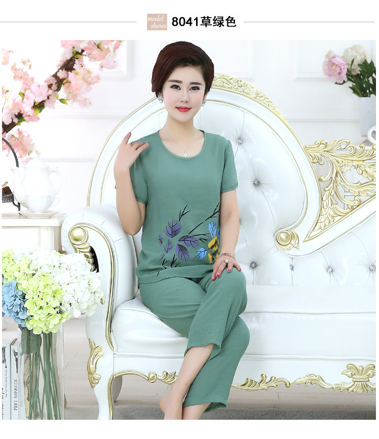 Mùa hè lỏng kích thước lớn đồ ngủ nữ cotton cotton lụa XL trung niên mẹ tải giản dị dịch vụ nhà