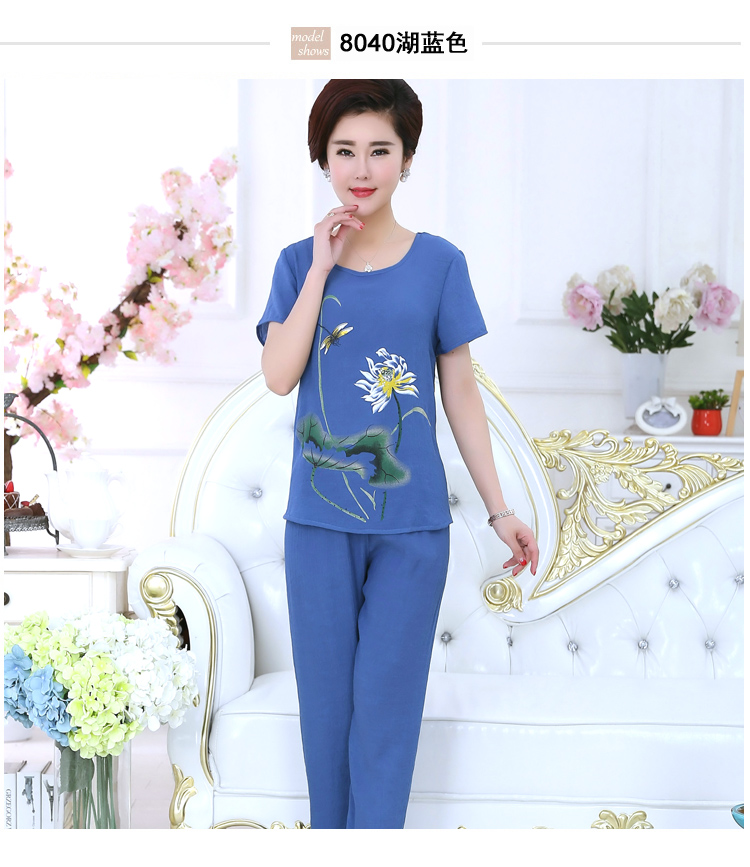 Mùa hè lỏng kích thước lớn đồ ngủ nữ cotton cotton lụa XL trung niên mẹ tải giản dị dịch vụ nhà