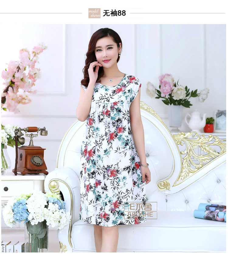 Giữa váy không tay nightdress nữ mùa hè bông lụa cotton kích thước lớn phần mỏng người lớn ăn mặc có thể được đeo bên ngoài quần áo đơn giản