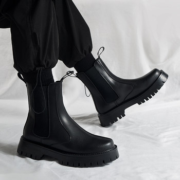 Chelsea Boots for Men, Winter Fleece-Lined Chimney Boots, High-Top Genuine Leather Martin Boots, British Style Thick-Soled ins Trendy Men's Boots