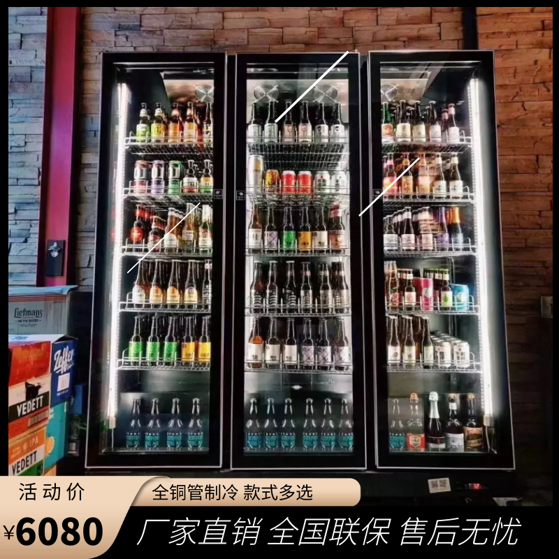 Convenience store beer beverage freezer air-cooled frost-free drink freezer full copper tube double-door glass door vertical display cabinet