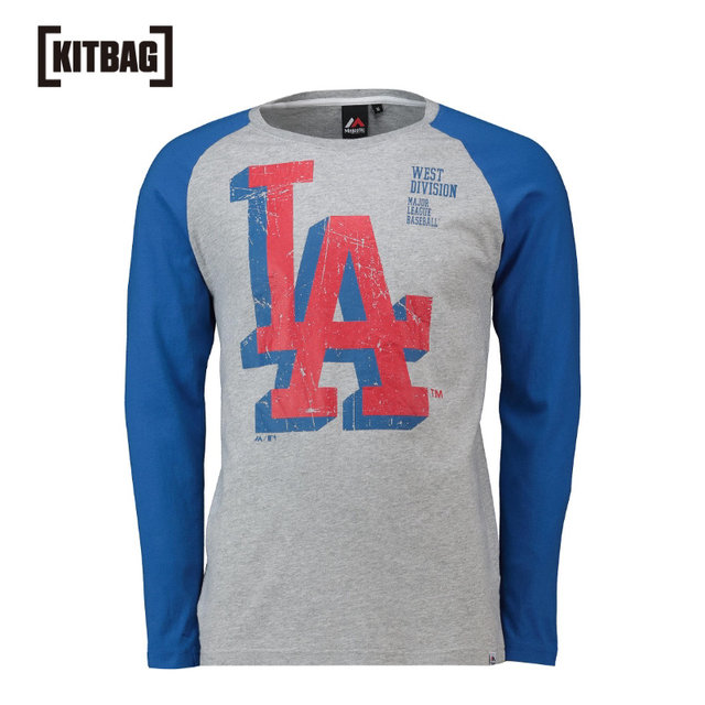 Los Angeles Dodgers ເສື້ອຢືດແຂນຍາວ T-Shirt Round Neck Cotton Pullover Men's Top Black