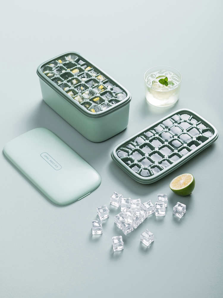 Double ice grid Silicone ice cube storage box with lid Household ice box artifact refrigerator frozen ice cube mold homemade