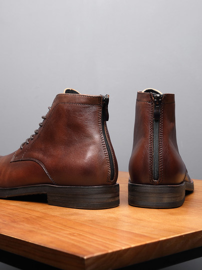 British style leather boots Martin boots men's high-top shoes retro handmade zipper genuine leather work boots European and American distressed short boots