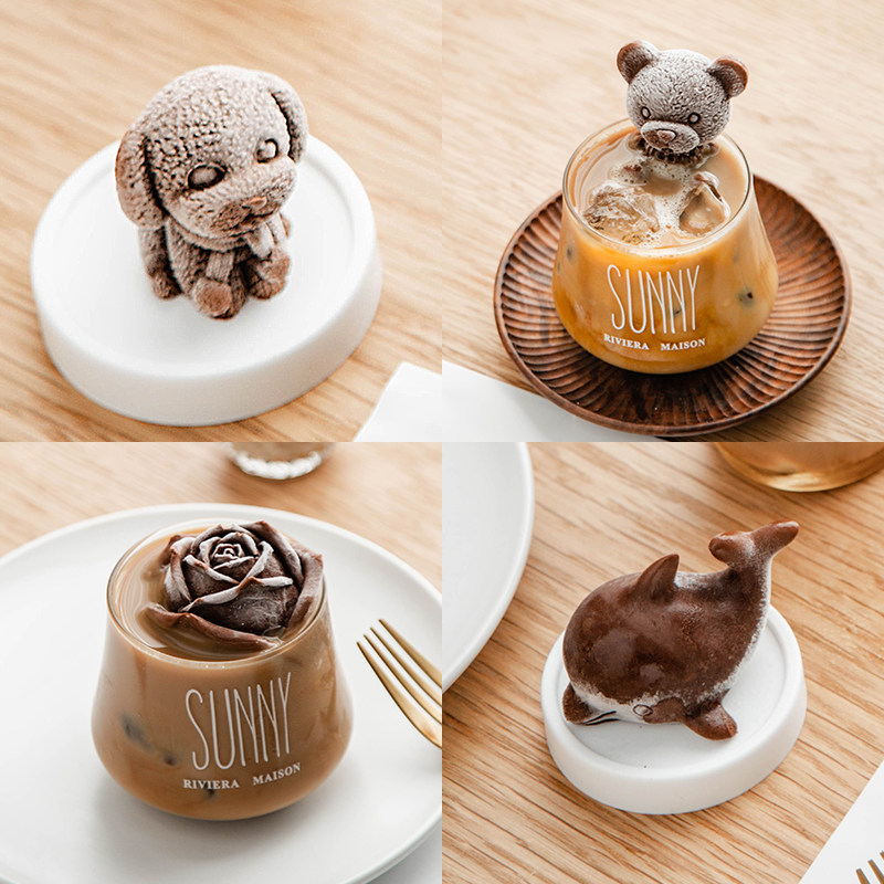 Net Red Little Bear Ice Ball Mold Silicone Ice Bear Sharper Molars Rose Mold Frozen Coffee Milk Tea Chocolate Ice Sculpture