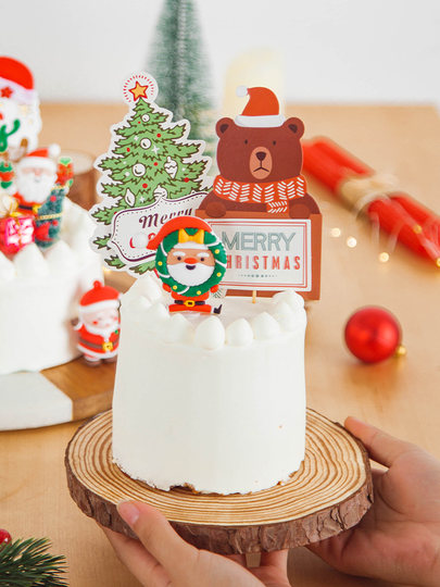 Christmas Tree Cake Decoration Small Inserts Ornaments Toppers Baking Paper Cups Santa Claus Merry Bowl