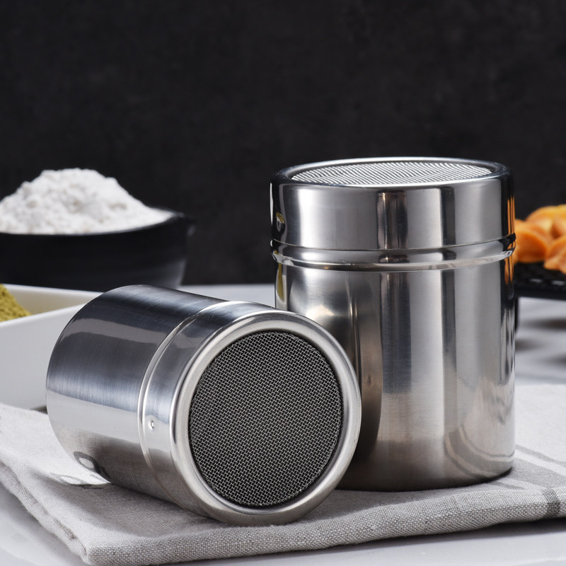 Powdered sugar sieve with lid 304 stainless steel dusting pot coffee cocoa dusting tube flour sieve baking tool