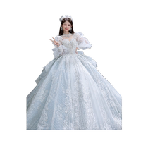 Heavy industry master wedding dress bridal dress 2024 new retro going out yarn small v-neck long-sleeved blue French light
