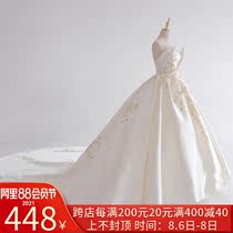 Wedding dress 2021 Hepburn new bride bandeau court simple pregnant woman Qi long tail vintage satin