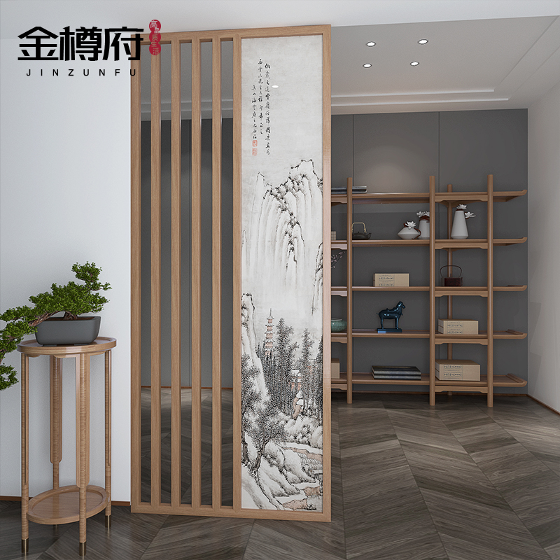 New Chinese style screen partition living room bedroom fabric porch simple modern blocking home small apartment seat screen solid wood