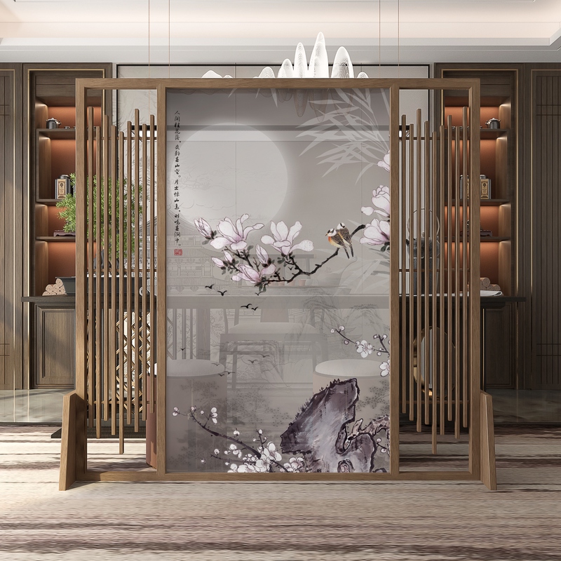 New Chinese screen partition living room fabric porch simple modern fashion bedroom cover home plant seat screen