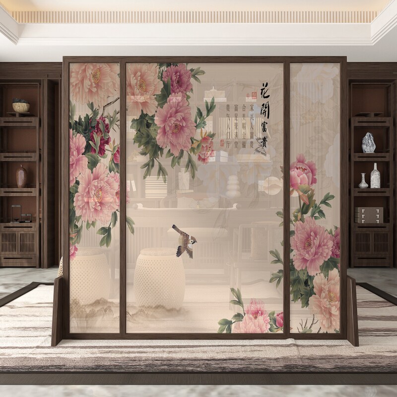 New Chinese Screen Partition Living Room Cloth Art Xuan Guan Brief Modern Fashion Bedroom Shelter Home Peony screen