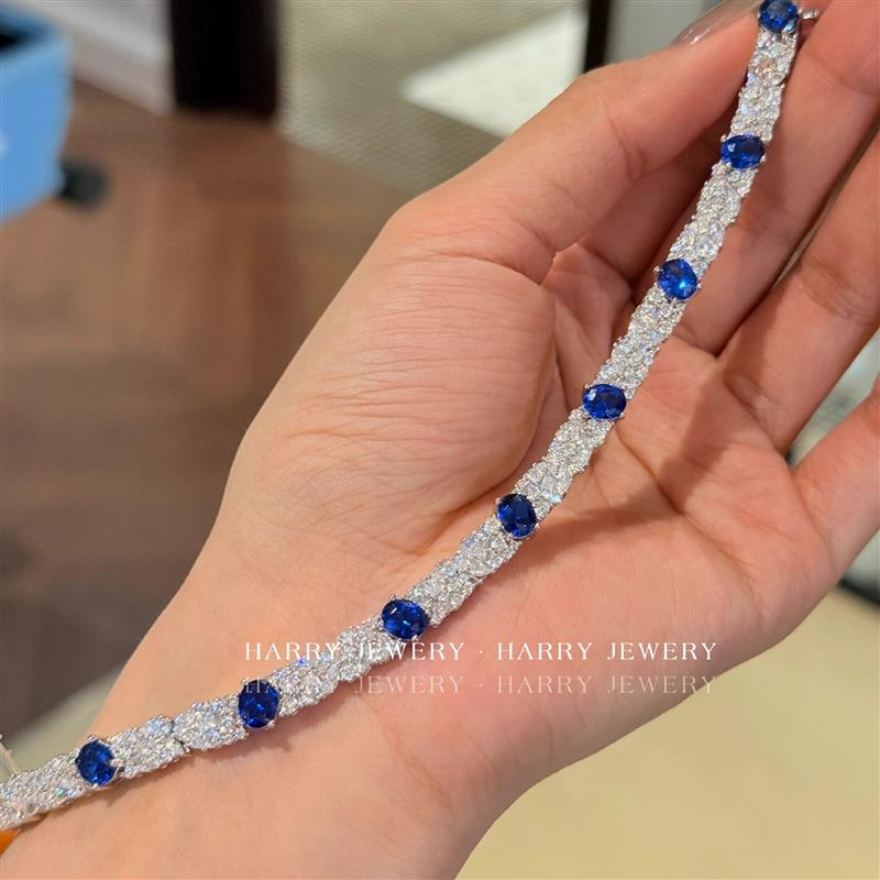 French Ribbon Birthday Full Diamond Bracelet Ring Artificial Sapphire Royal Blue Blue Diamond 925 Silver Light Luxury Vintage French Ribbon Birthday Full Diamond Bracelet Ring Artificial Sapphire Royal Blue Blue Diamond 925 Silver Light Luxury Vintage