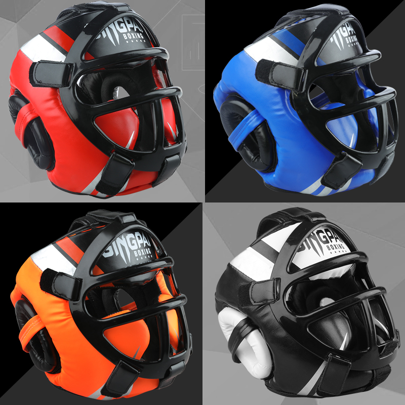 Fully enclosed boxing helmet Mask Head protector Adult boxing Sanda Muay Thai headgear Male children training thickened