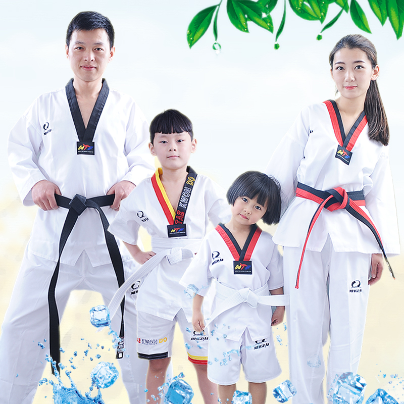 Taekwondo Children's men and women's spring and summer long sleeves short sleeve pure cotton adult available in Indian lettaway training competition Dawnwear