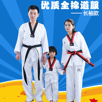  Taekwondo clothing spring and summer childrens mens and womens long-sleeved short-sleeved pure cotton adult dojo beginner training competition clothing