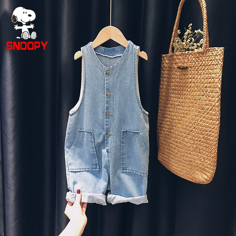 Snoopy SNOOPY bé Yếm denim Hàn Quốc dành cho trẻ em bộ áo liền quần trẻ em trai và gái 20 mùa xuân và mùa thu mới - Quần jean