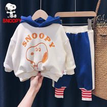 SNOOPY SNOOPY boys and girls plus velvet padded sweater set baby 2021 New Autumn Winter Childrens suit