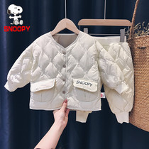 SNOOPY SNOOPY boys and girls down jacket two-piece set for children 2021 new winter baby padded set