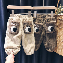 SNOOPY SNOOPY baby corduroy cotton pants for boys and girls winter wear plus velvet padded bloomers childrens trousers