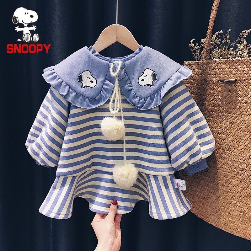 Snoopy SNOOPY girls plus velvet thick dress baby 2022 new autumn and winter children's sweater dress