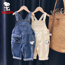 SNOOPY SNOOPY boys and boys baby denim straps 2021 autumn new trousers childrens jumpsuit