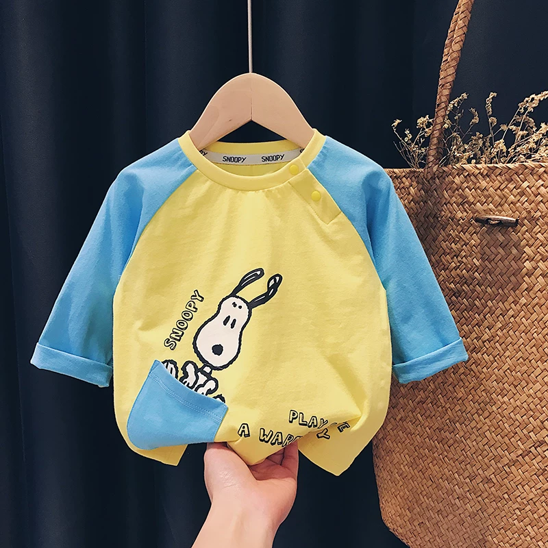 Nuby, Snoopy, детская мультяшная футболка, базовая осенняя рубашка, западный стиль, коллекция 2021