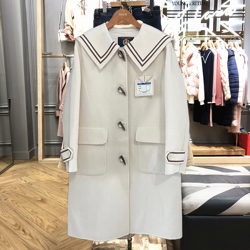 Bear woolen coat Zhao Lusi same style autumn and winter wind horn buckle medium-length coat female TTJW218903N