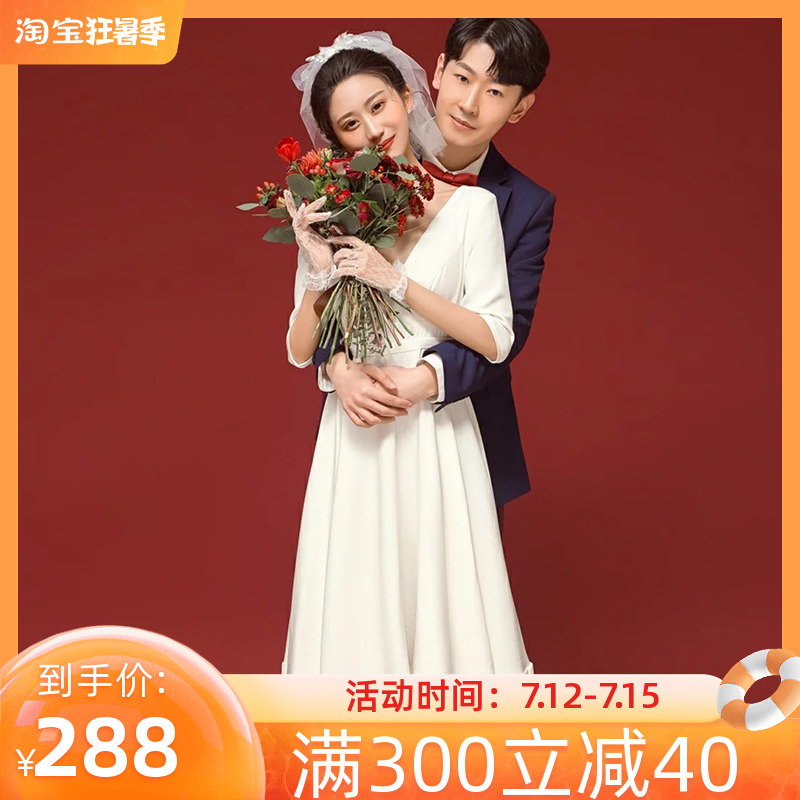 White Minimalist Light Wedding Dress Bride Wedding Registration Collar Certificate Foreign Dress Daily Wear Style Satin Annual Meeting Gown