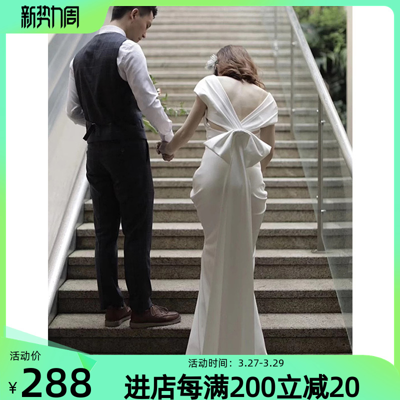 French Light Wedding Dress 2022 New Simple Renaissance Bride Married Out Satin - faced Evening Dress Woman