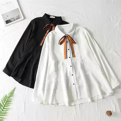 Long sleeve white chiffon shirt fat mm spring dress professional large size loose office white collar work clothes lace shirt Women