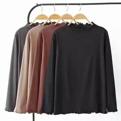 Large size women's inner tie bottoming shirt 2019 new autumn and winter fat mm thin wooden ear T-shirt wild top 200 kg