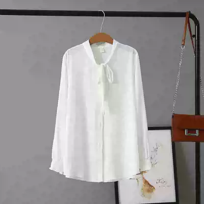 Large size chiffon white shirt female 200 kg fat MM loose thin Korean version of fresh bow tie student shirt