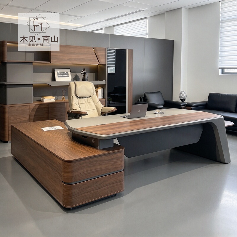 Light Luxury and Elegant Solid Wood Executive Desk 2026 New Model High-End Chairman's Office Desk with Side Table Executive Desk