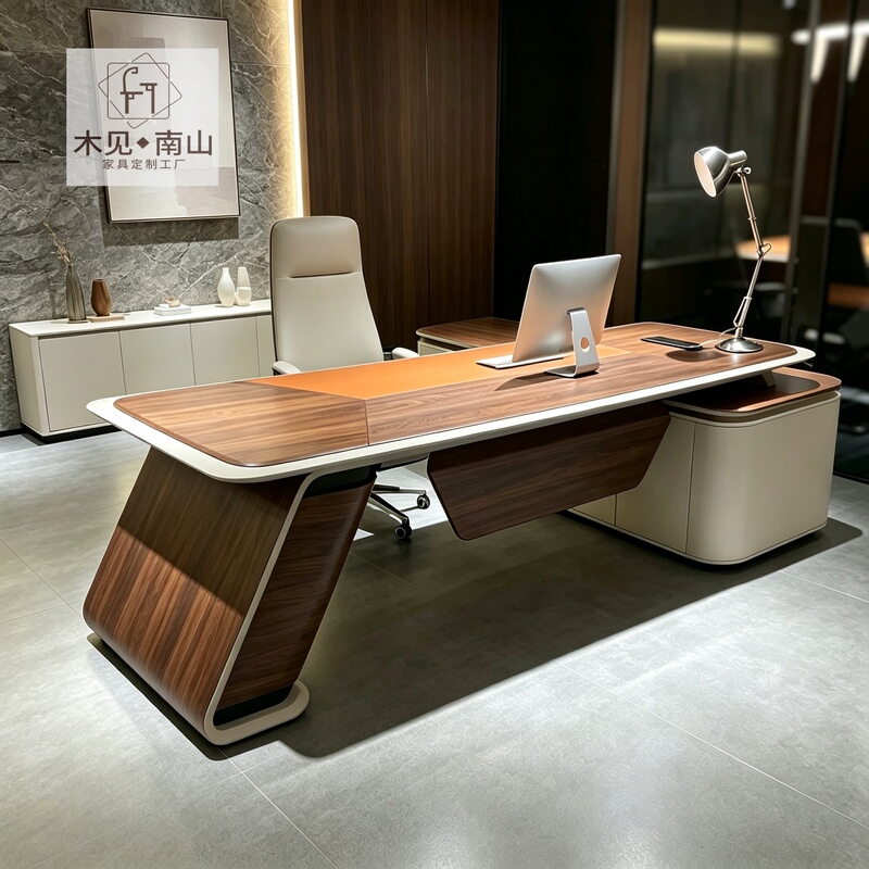 Modern Light Luxury Design Solid Wood Executive Desk North American Black Walnut Executive Desk with Side Table High-End Ceo Office Desk