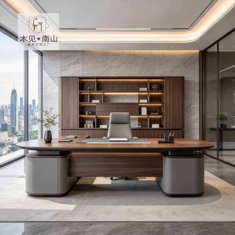 Modern Light Luxury Solid Wood Executive Desk, High-End and Elegant Ceo Desk with Side Cabinet, Executive Office Desk