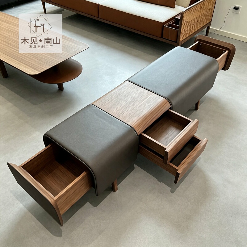 New Chinese-Style 2026 Model Solid Wood Bed End Bench, Bedroom and Living Room Bench, Entryway Shoe-Changing Bench, Light Luxury and High-End Feel