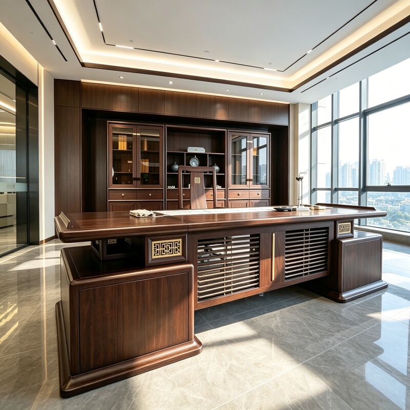 New Chinese-Style High-End Solid Wood Executive Desk 2026 New Model Classy and Grand Guanxi Executive Desk with Side Table New Chinese-Style High-End Solid Wood Executive Desk 2026 New Model Classy and Grand Guanxi Executive Desk with Side Table