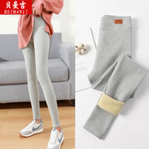 Grey beat bottom pants woman autumn winter plus suede outside wearing high waist pure cotton black display slim fit elastic thread vertical bar slim fit
