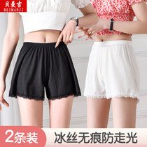 Ice Silk Safety Pants Women Anti Walking Light Summer Beating Underpants Fat Mm Big Code Loose Outside Wearing No-Mark Elastic Lace Shorts