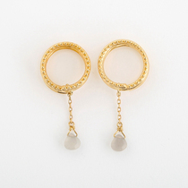 Japan Te Grey Moon Stone Pendant Round 925 Silver Gilded Without Earhole 2WAY Ear Clip